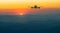 Passenger airliner fly on beauty sunrise or sunset mountain landscape