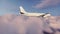 Passenger airliner flying above clouds