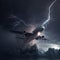 A passenger airplane takes off during a thunderstorm and narrowly avoids a lightning strike. Generated By AI