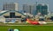 Passenger airplanes taxiing on runway