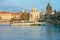 Passenger boat goes under Charles Bridge in Prague