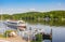 Passenger boat landing at the pier in Baldeney lake near Essen