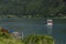 Passenger boat on Ossiacher see near Villach town in summer hot day