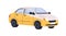 Passenger car. Delivery auto road transport. Commercial wheeled automobile for delivering. Yellow couriers vehicle