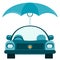 Passenger car under an umbrella.