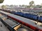 passenger with cargo trains running on the railway tracks near the central station to connect remote parts of the country.