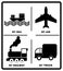 Passenger and cargo transportation by sea, railways, aircraft, trucks- vector illustration. Cargo shipping banner for
