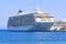 Passenger cruise ship. Large white passenger ship waiting in Rhodes Island port