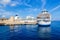 Passenger cruise ship. Large white waiting in Rhodes Island port
