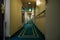 Passenger deck hallway with living cabins rooms on board of cruise ship