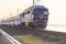 Passenger diesel train traveling speed railway wagons journey light