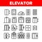 Passenger Elevator, Lift Vector Linear Icons Set