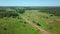 Passenger express train rides through the countryside