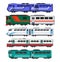 Passenger express trains. Railway carriages. Cartoon set of subway or high speed trains. Vector icons for web design or