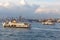 Passenger ferries sailing in the Bosphorus during the coronavirus pandemic days in Istanbul, Turkey