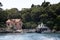 Passenger ferry and boarding tourists on Lokrum Island Croatia