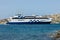 Passenger ferry entering the port on the island of Paros Island, Greece