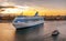 Passenger ferry in Helsinki at sunset, Finland