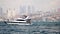 Passenger ferry sails across the Bosphorus strait in Istanbul, Turkey
