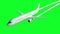 Passenger flying Plane animation. A condensation trail of an airplane. Green screen 4k footage.