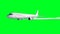 Passenger flying Plane . Isolate green screen. . A condensation trail of an airplane. 3d rendering.