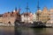 Passenger harbor on the MotÅ‚awa River - a replica of a galleon as a cruise ship at Dlugie Pobrzeze in old town of Gdansk