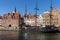 Passenger harbor on the MotÅ‚awa River - a replica of a galleon as a cruise ship at Dlugie Pobrzeze in old town of Gdansk