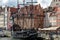 Passenger harbor on the MotÅ‚awa River - a replica of a galleon as a cruise ship at Dlugie Pobrzeze in old town of Gdansk