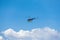 Passenger helicopter flies at an air show