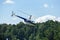 Passenger helicopter flies at an air show