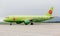Passenger jet aircraft Airbus A320 of S7 Airlines on airfield. Aviation and transportation