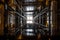 The passenger lift shaft seen from the glass cabin, a glazed roof at the top.