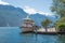 Passenger liner at shipping pier Riva del Garda, lake Gardasee, italy