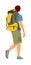 Passenger man with backpack  walking to airport vector illustration. Traveler boy with luggage go home, carry baggage. Tourist