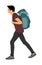 Passenger man with backpack  walking to airport vector illustration. Traveler boy with luggage go home, carry baggage. Tourist