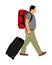 Passenger man with luggage walking to airport vector illustration. Traveler boy with bag and backpack go home, carry baggage.