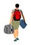 Passenger man with luggage walking to airport vector illustration. Traveler boy with bag and backpack go home, carry baggage.