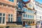 Passenger pier on the historical waterfront of Gdansk`s Main Town on the Motlawa River. Gdansk, Poland