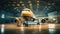 a Passenger plane aircraft on maintenance of engine and fuselage repair in airport hangar