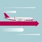 The passenger plane is on the arrow, the passenger plane is white and red