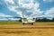 A passenger plane has landed at the airport.