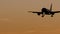 Passenger plane is landing during a wonderful sunrise