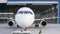 Passenger plane maintenance engines and fuselage repair leaves the hangar of the airport. Airbus for maintenance in the