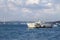 A passenger ship in the Bosphorus and season winter in Istanbul.