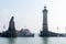 Passenger ship enters the protected harbor on Lindau Island on Lake Constance in Bavaria