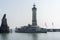 Passenger ship enters the protected harbor on Lindau Island on Lake Constance in Bavaria