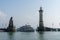 Passenger ship enters the protected harbor on Lindau Island on Lake Constance in Bavaria