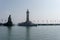 Passenger ship enters the protected harbor on Lindau Island on Lake Constance in Bavaria