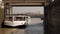 Passenger ship in water chamber Lock on River Danube in Melk, Austria