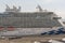 Passenger shuttle bus alongside a cruise ship berthed in Le Havre, France